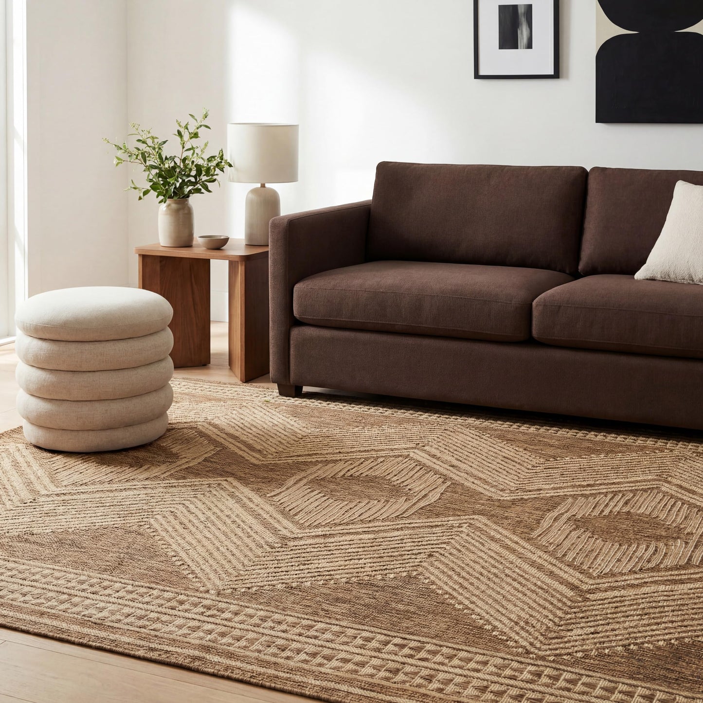 Nuloom Ranya Light Brown/Ivory, 3'6" x 5', Tribal Geometric, Soft and Cozy, High Traffic, Stain Resistant, Easy Clean, Durable Area Rug for Indoor/Outdoor Patio, Deck, Porch, Garden, Courtyard