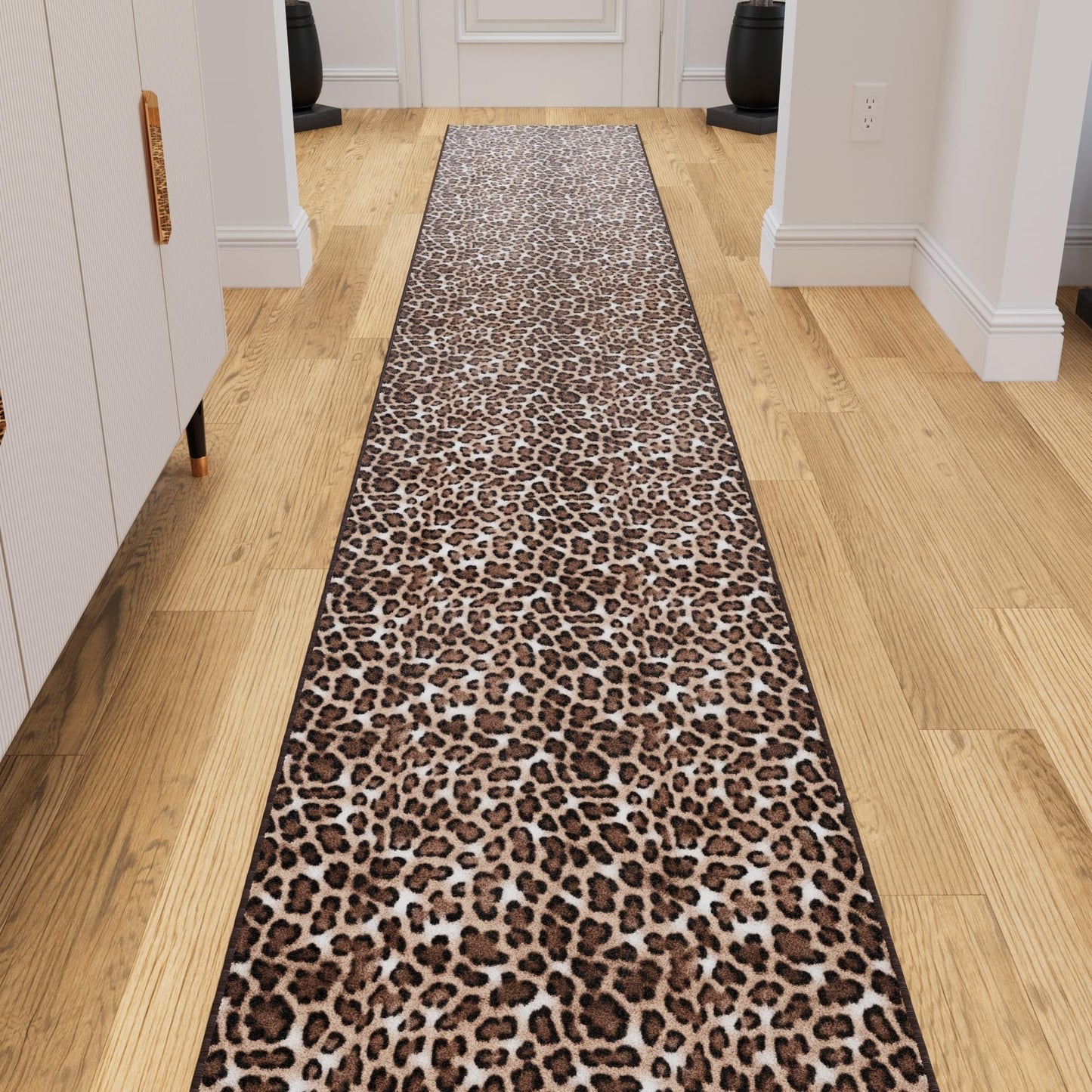 Ottomanson Kitchen Runner Rug 1'10.5" x 6' – Machine Washable Soft Non-Slip Rug, Quick Dry Low Pile Carpet for Kitchen, Bathroom & Entryway, Leopard Print Brown