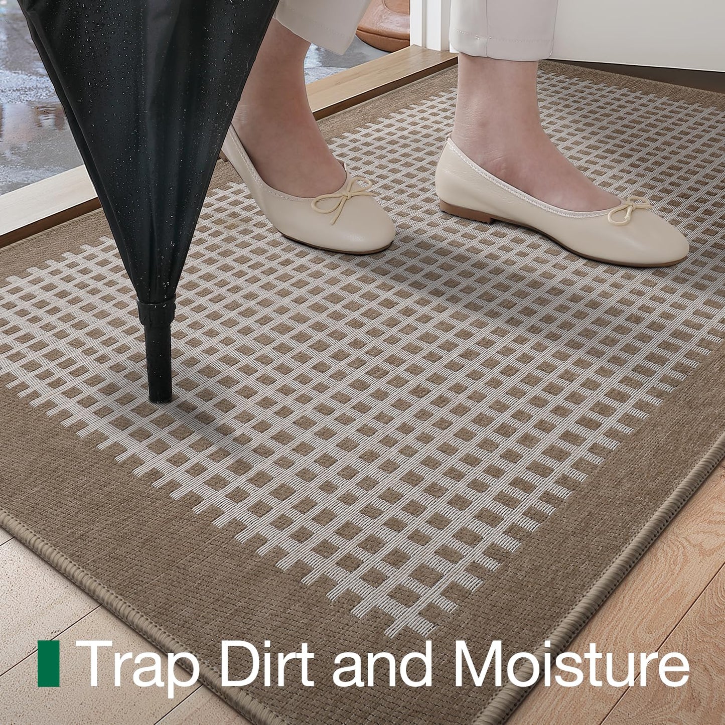 LUMI Inside Door Mat for Entry 24''x36'', Absorbent, Dirt Trapper, Low Profile Thin, Non Slip Mats with Rubber Backing, Ideal for Indoor, High Traffic, Garage, Entrance, Checkered Beige