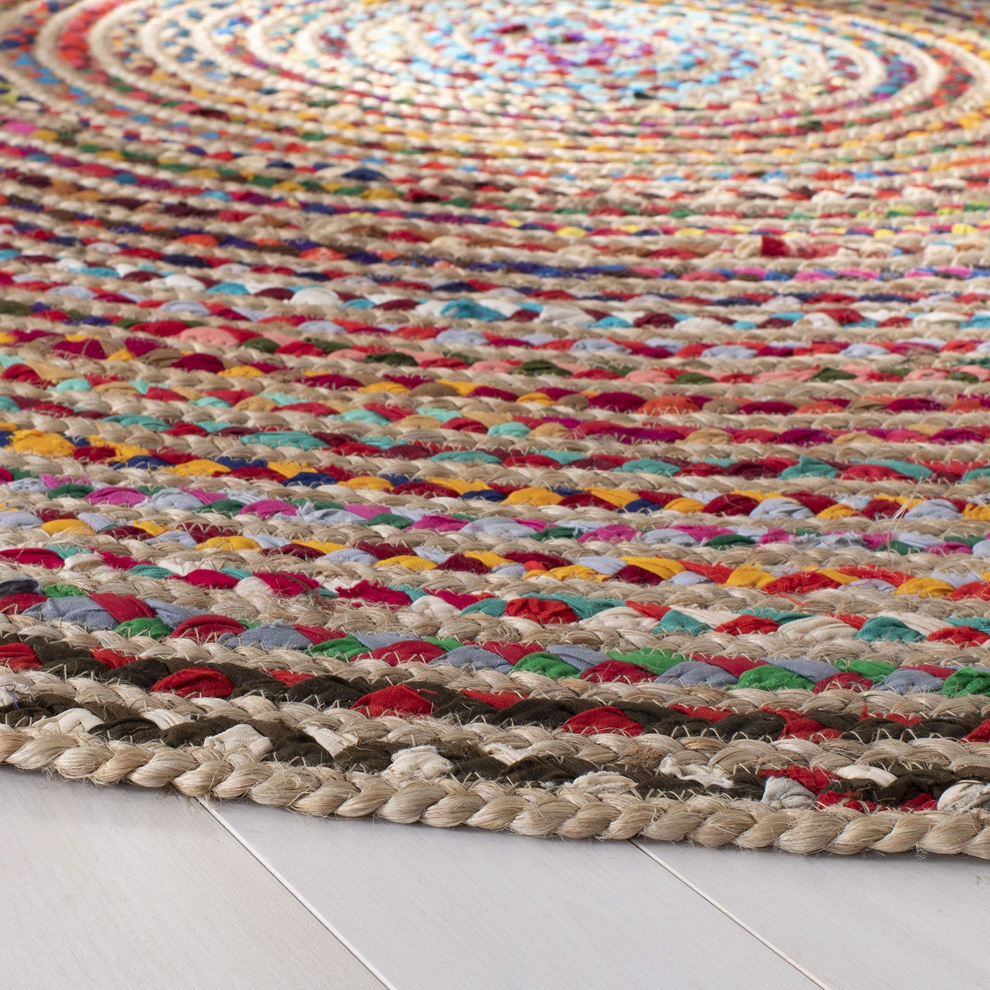 SAFAVIEH Cape Cod Collection Area Rug - 5' x 8' Oval, Natural & Multi, Handmade Boho Braided Jute, Ideal for High Traffic Areas in Living Room, Bedroom (CAP251A)