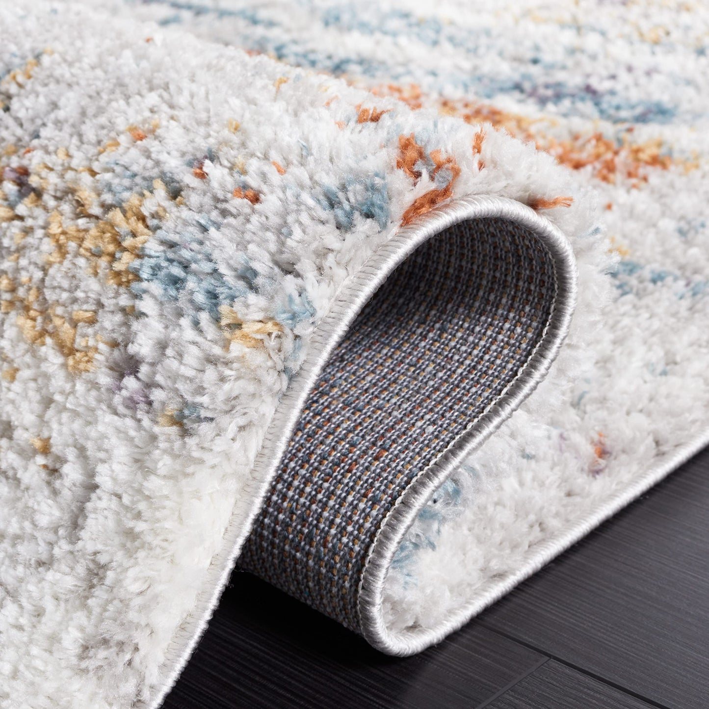 SAFAVIEH Berber Shag Collection Area Rug - 9' x 12', Blue Rust & Ivory, Modern Abstract Design, Non-Shedding & Easy Care, 1.25-inch Thick Ideal for High Traffic Areas in Living Room, Bedroom (BER577A)
