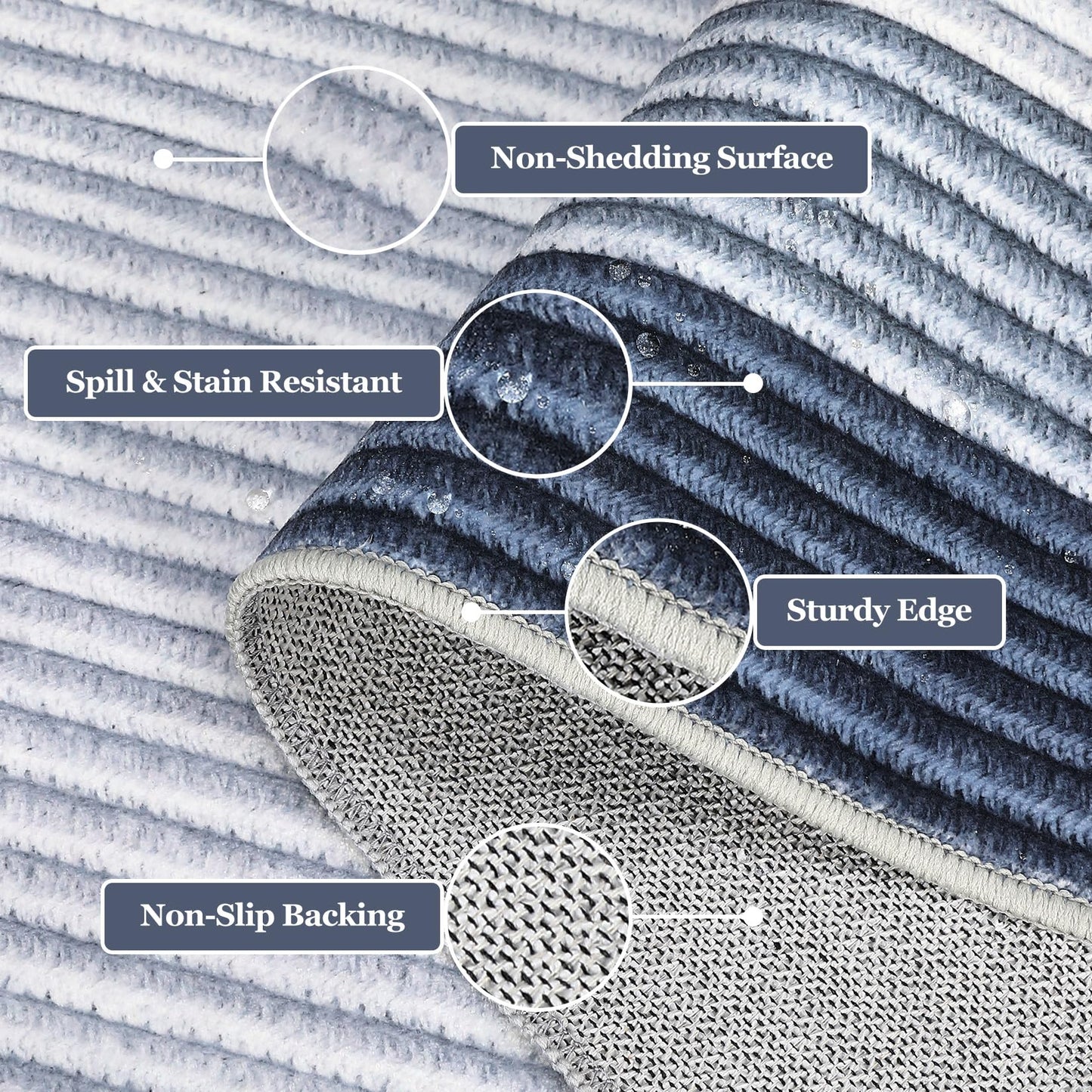 GarveeHome Washable Rug 8x10 Living Room Rugs, Modern Neutral Bordered Rug for Dining Room Solid Non Slip Low Pile Pet Friendly Large Carpet for Farmhouse Apartment Bedroom Dorm Blue