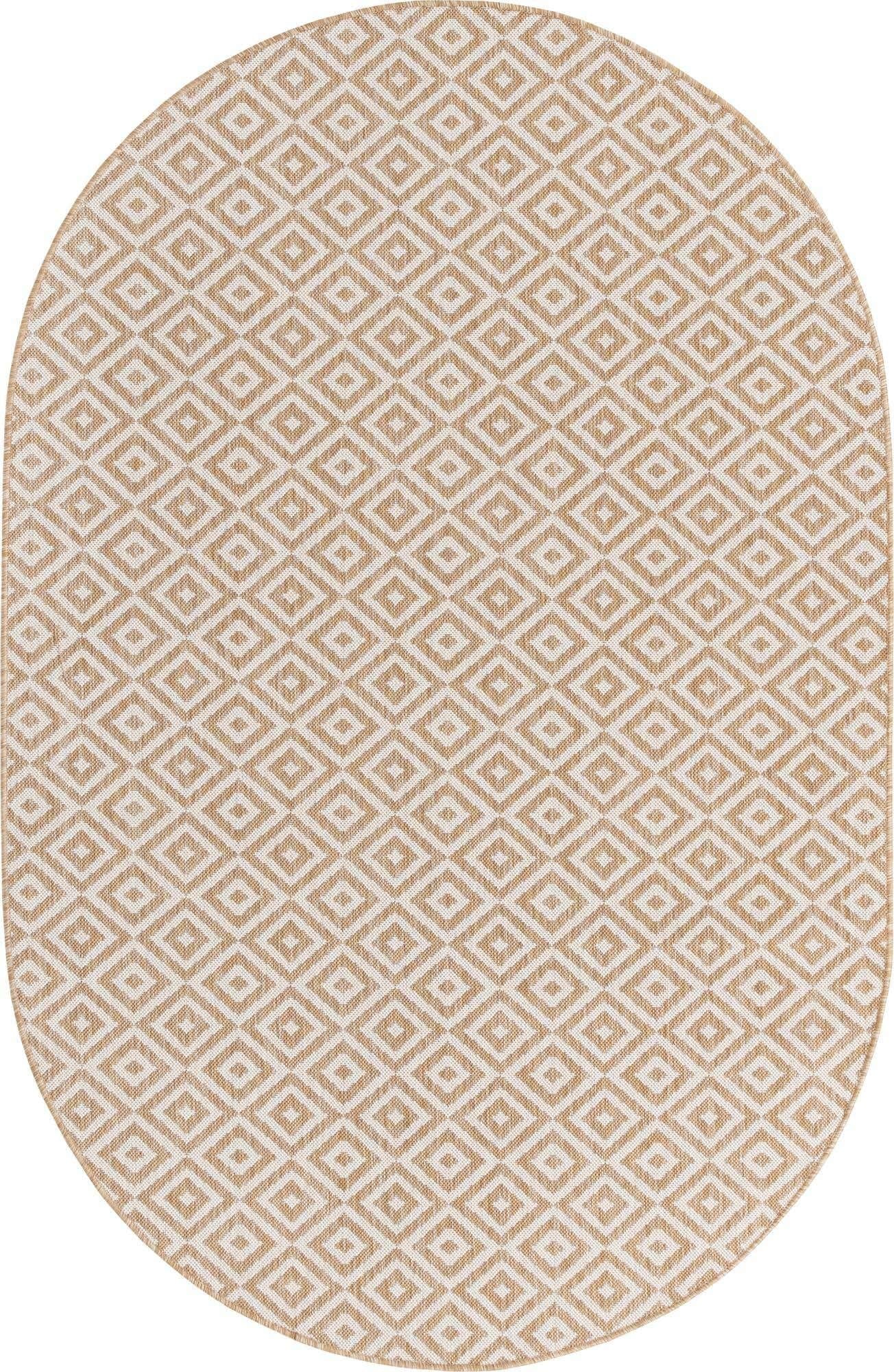 Unique Loom Outdoor Collection Area Rug - Costa Rica (5' 3' x 8' Oval, Beige/ Cream)