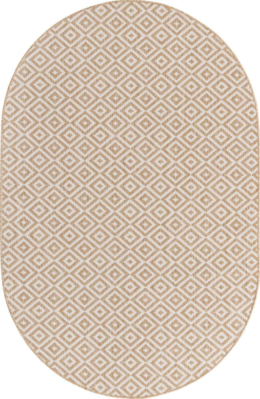 Unique Loom Outdoor Collection Area Rug - Costa Rica (5' 3' x 8' Oval, Beige/ Cream)