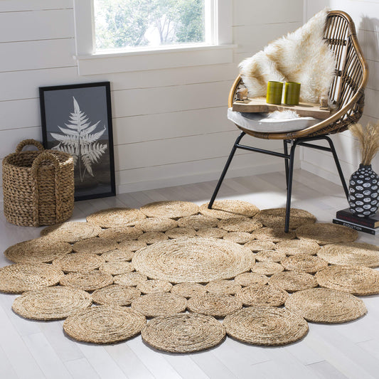 SAFAVIEH Natural Fiber Round Collection 7' Round Natural NF363A Handmade Boho Charm Farmhouse Jute Area Rug
