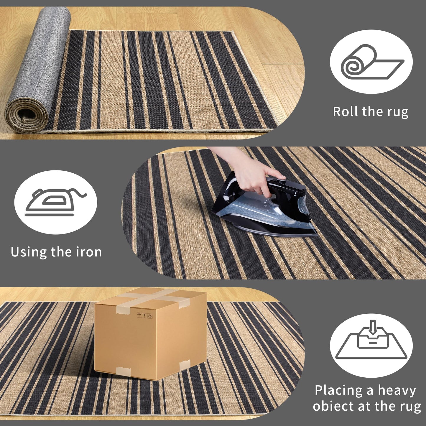 Striped Easy Jute Rug 5x7 Outdoor Patio Rug Washable Rugs for Living Room Bedroom Non Slip Non Shedding Neutral Farmhouse Indoor Outdoor Carpet for Backyard Patio Office