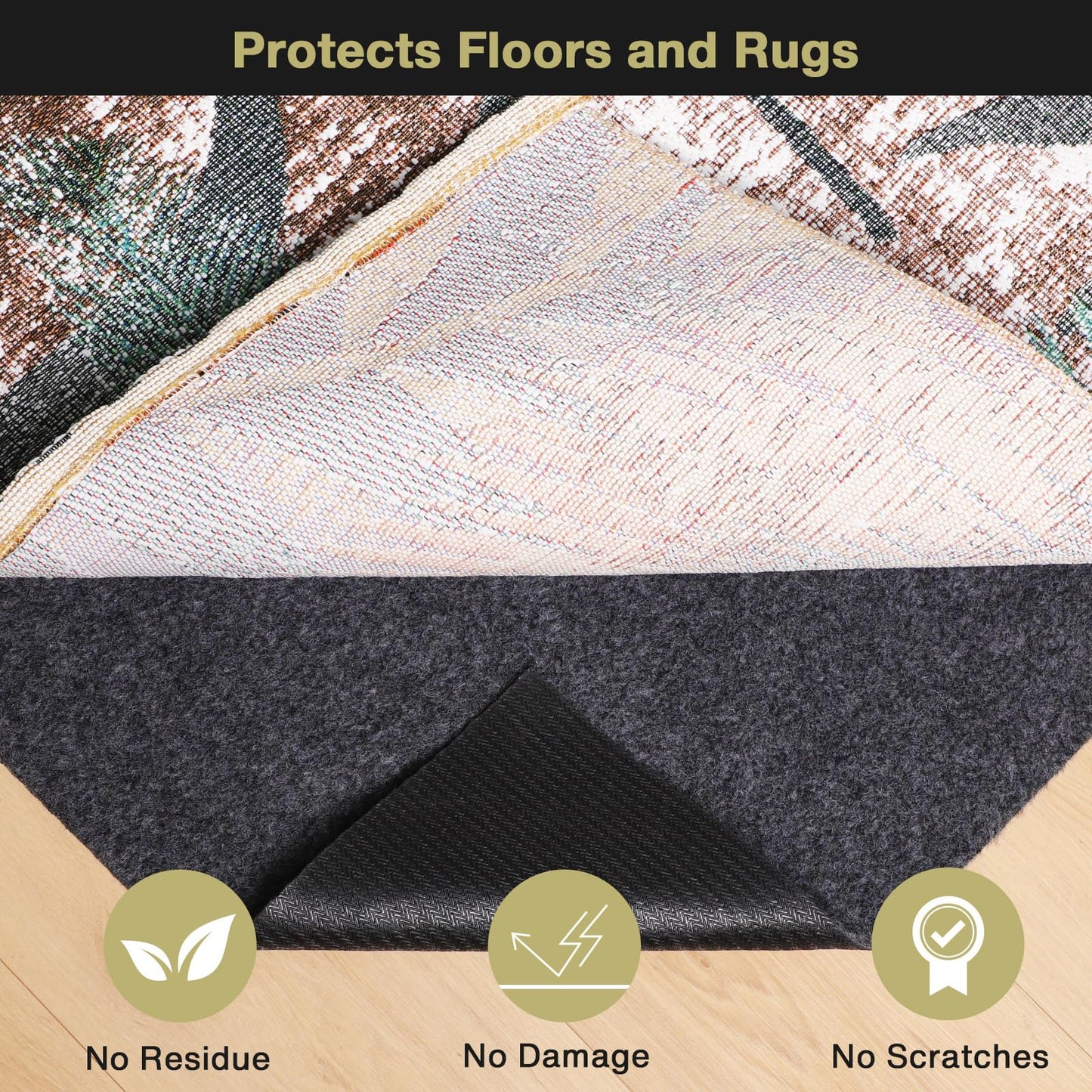 NENSIUM Rug Pad 6x9 Non Slip for Hardwood Floors, 1/8” Extra Thick Waterproof Felt Carpet Pad, Low Profile Underlay for Area Rugs, Safe for LVP & All Floor Finishes, Odorless & Soundproof