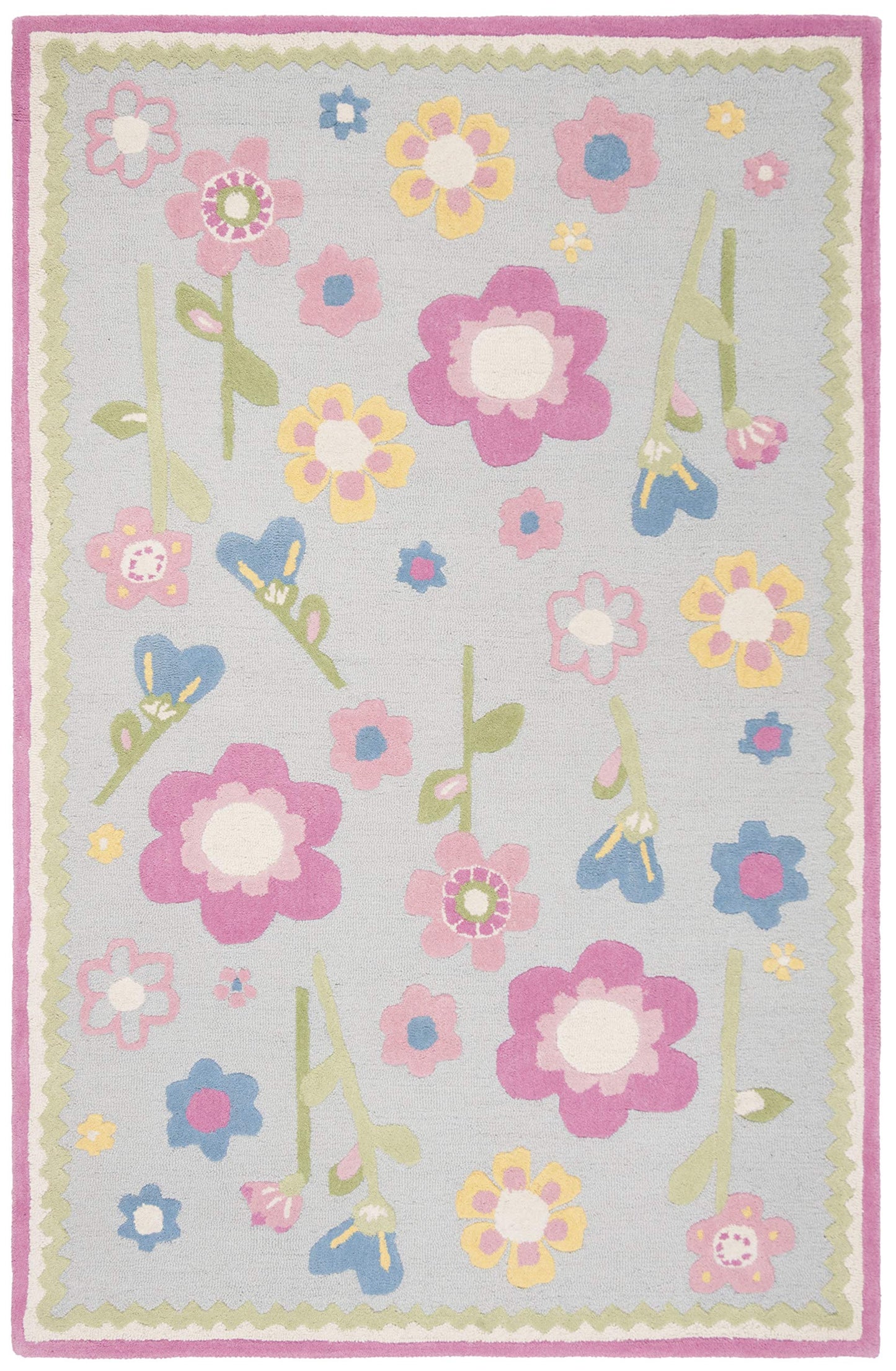 SAFAVIEH Kids Collection Area Rug - 6' x 9', Blue & Multi, Handmade Floral Wool, Ideal for High Traffic Areas in Living Room, Bedroom (SFK311A)
