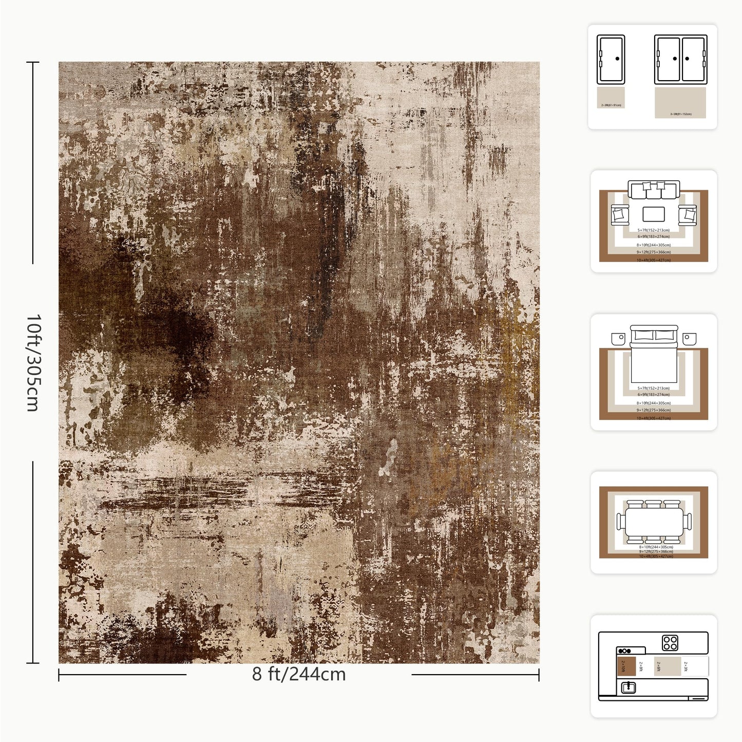 Yarooge 8x10 Rugs for Living Room - Modern Abstract Washable Rug, Ultra Soft Non Slip Low Pile Large Rugs, Floor Carpet for Bedroom Dining Room Office Laundry Nursery Home(A-Brown)
