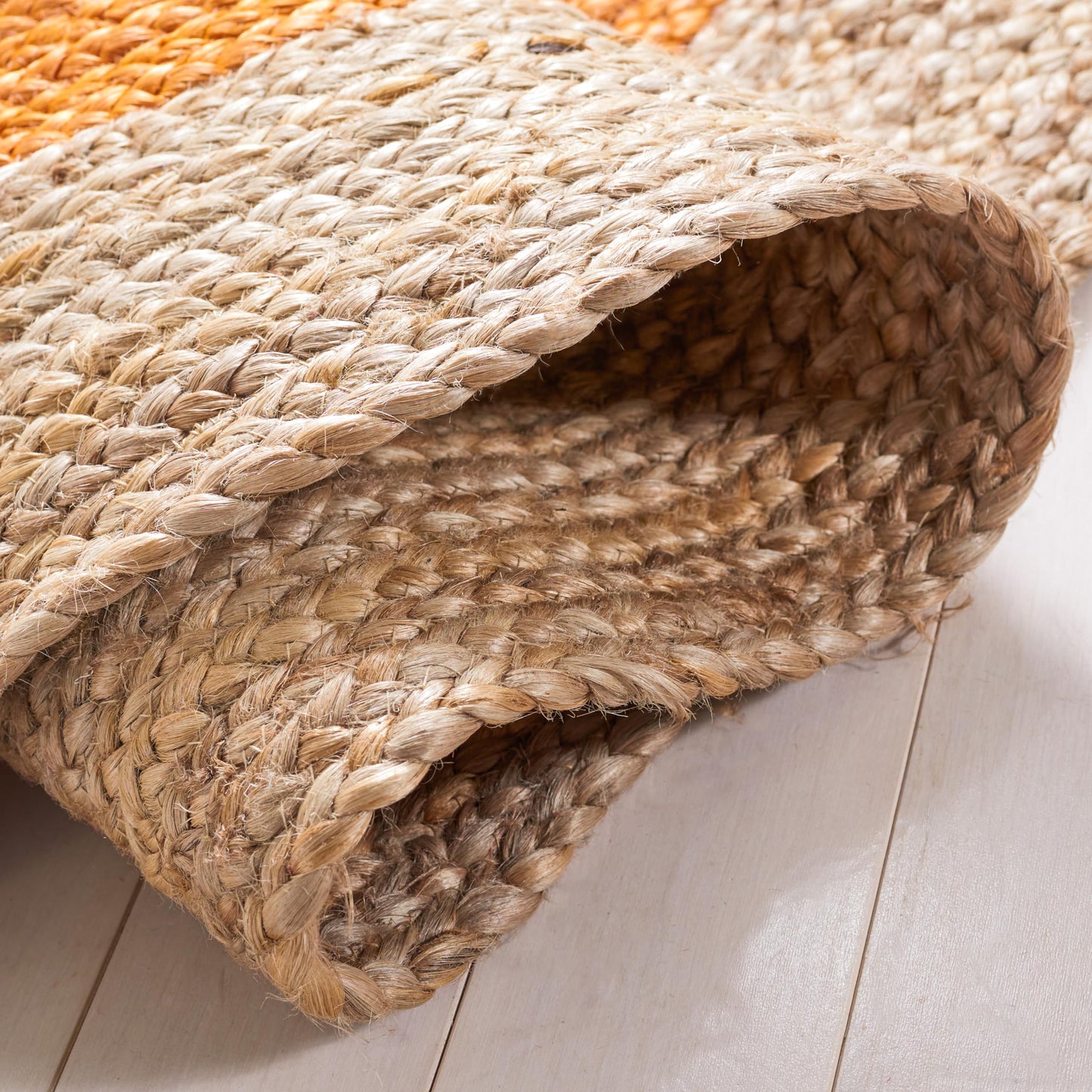 SAFAVIEH Area Rug 4x6 Oval - Natural Fiber Collection - Orange & Natural Brown, Handmade Jute, Braided Border Design (NF801B)