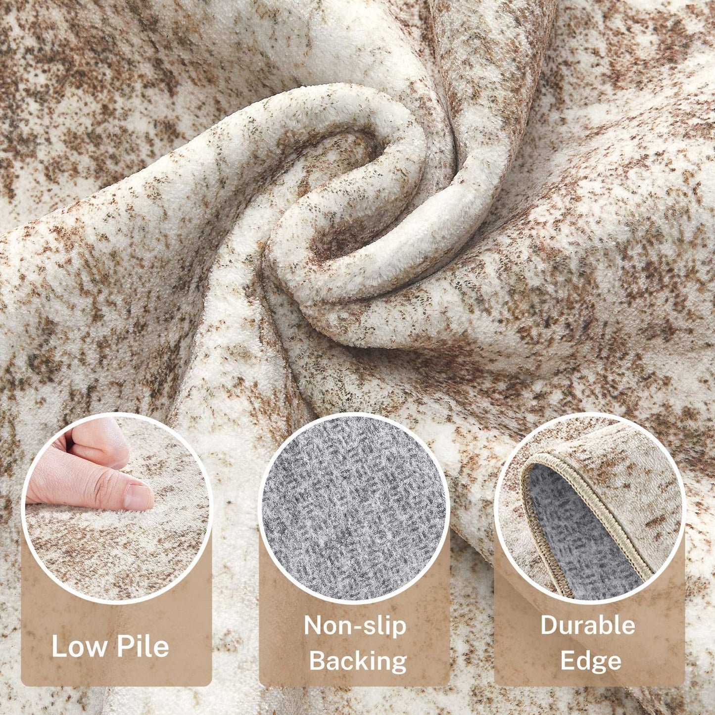 Micgeek Area Rug Living Room - 9X12 Abstract Washable Large Soft Foldable Non Slip Rug Neutral Modern Low Pile Carpet for Bedroom Nursery Dining Room Farmhouse Home Office Indoor - Brown