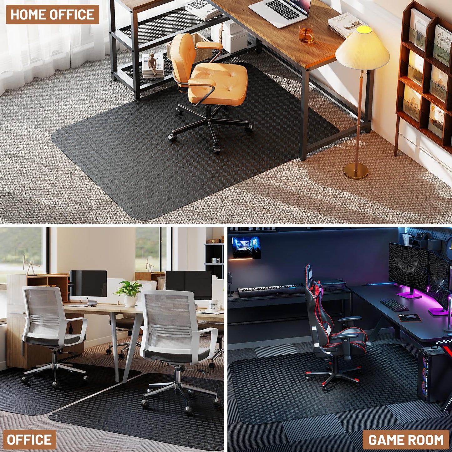 Office Chair Mat for Low Pile Carpet with Lip, 48" x 60" Clear Plastic Heavy Duty Floor Protector, Smooth Glide Desk Chair Mat for Rolling Chairs, Computer Chair Mat for Home Office, Gaming-Black
