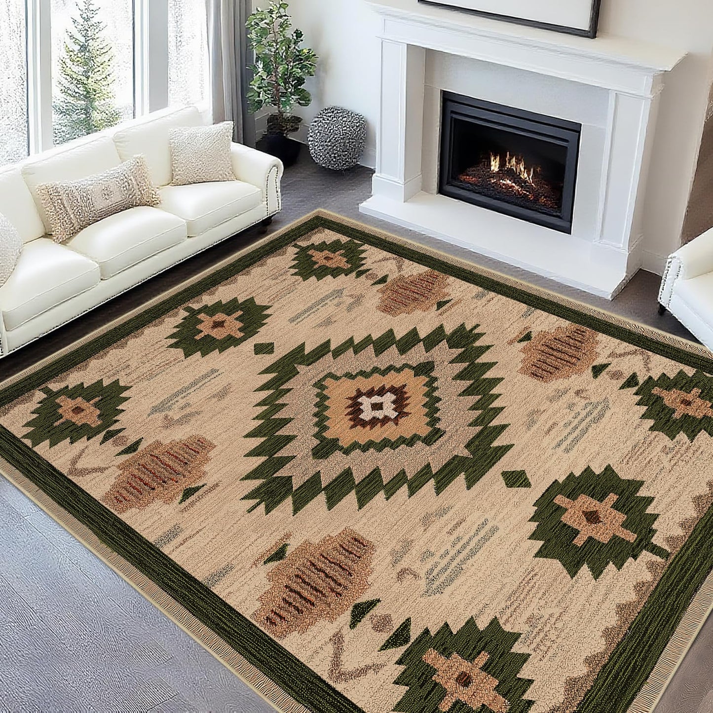 Area Rug 6x9 Living Room Western Rug Aztec Southwestern Rugs Machine Washable Tribal Navajo Southwest Rug Non Slip Printed Low-Pile Indoor Floor Carpet for Dining Room Bedroom Office, Camel