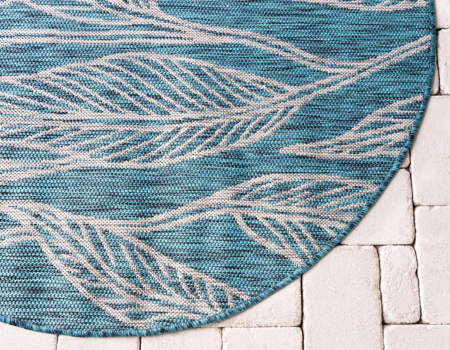 Unique Loom Outdoor Botanical Collection Area Rug - Leaf (4' 1" Round, Teal/ Ivory)