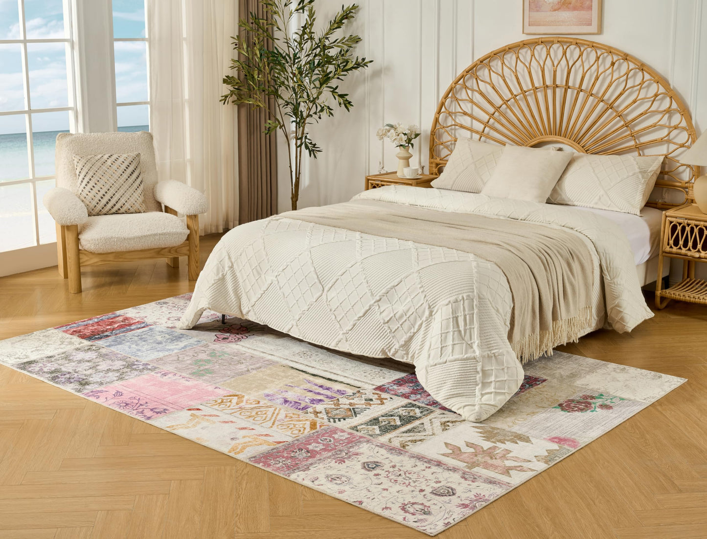Weaverlane Patchwork Washable Rug Boho Farmhouse (Spring Multi, 6' x 9')
