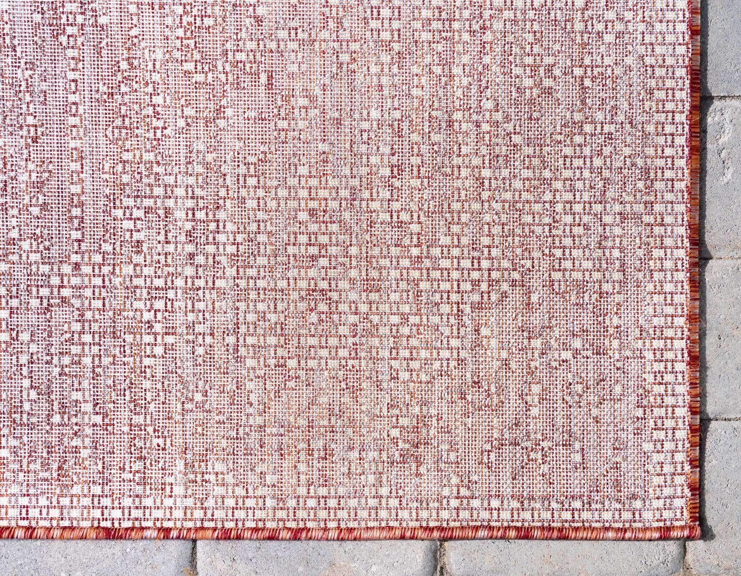 Unique Loom Outdoor Traditional Collection Area Rug - Timeworn (5' 3" x 8' Rectangle, Rust Red/ Gray)