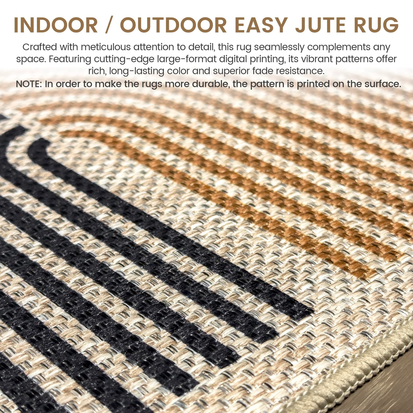 JROSING Washable Rainbow Easy Jute Rug 5x7, Neutral Geometric Modern Outdoor Indoor Patio Farmhouse Large Rugs, Woven Non Slip Thin Carpet for Living Dining Play Room Bedroom Classroom Kids Nursery