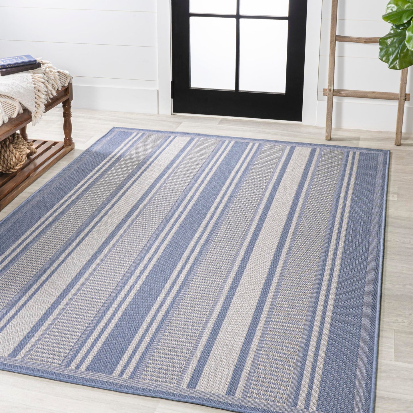 JONATHAN Y Double Stripe Indoor Outdoor Area Rug 8X10 Blue/Light Gray, Haynes Modern for Backyard, Patio, Porch, Easy-Cleaning, High Traffic, Pet-Friendly, Non-Shedding (SMB202E-8)