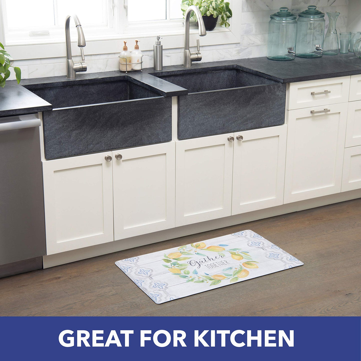 Cozy Living Anti-Fatigue Kitchen Mat, Lemon Wreath 17.5"x55"