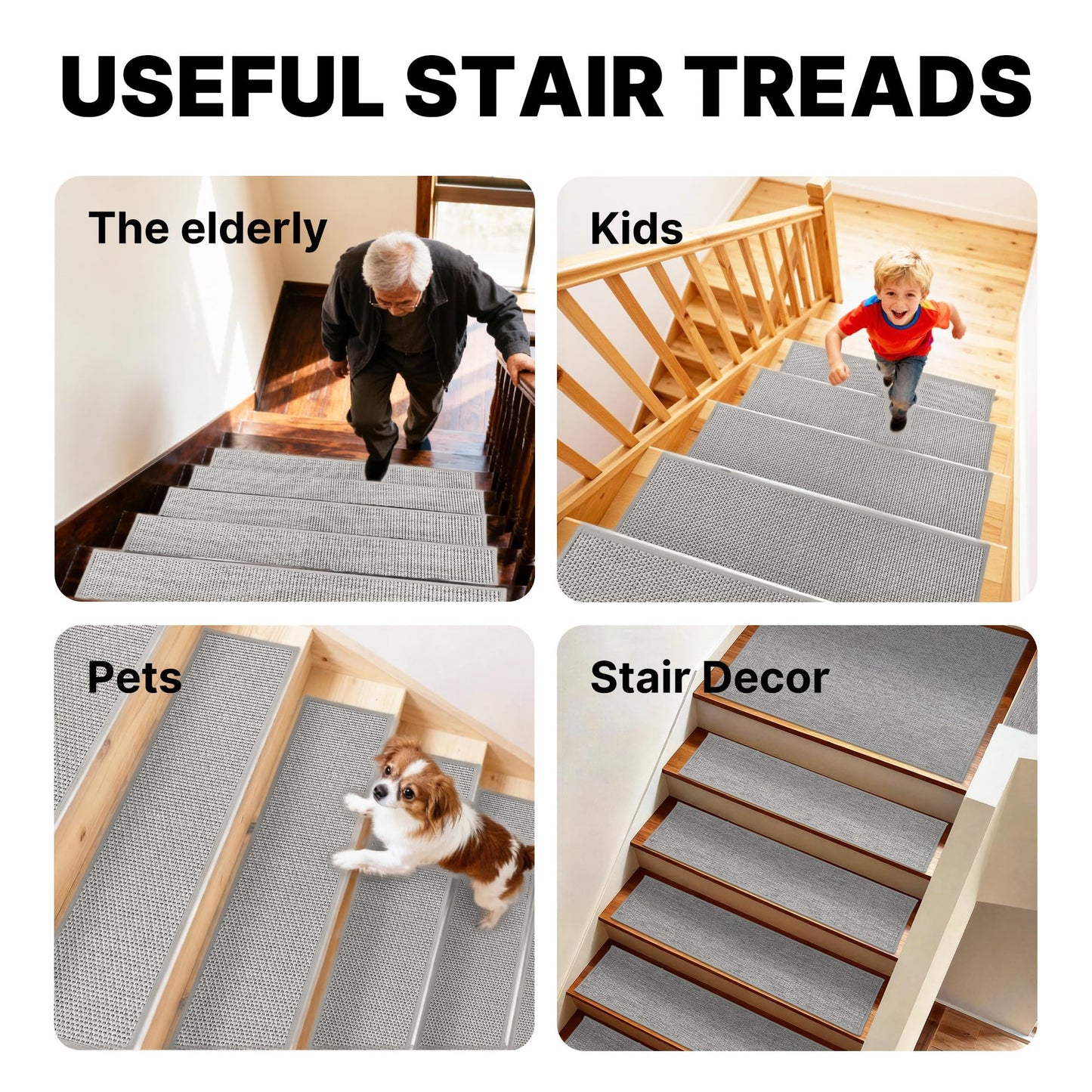 KUEAO Linen Stair Landing Carpet 20"X32"Non Slip Breathable Self-Adhesive Backing Linen Rug for Wooden Steps Peel and Stick Landing Mat Covers Indoor Absorbent