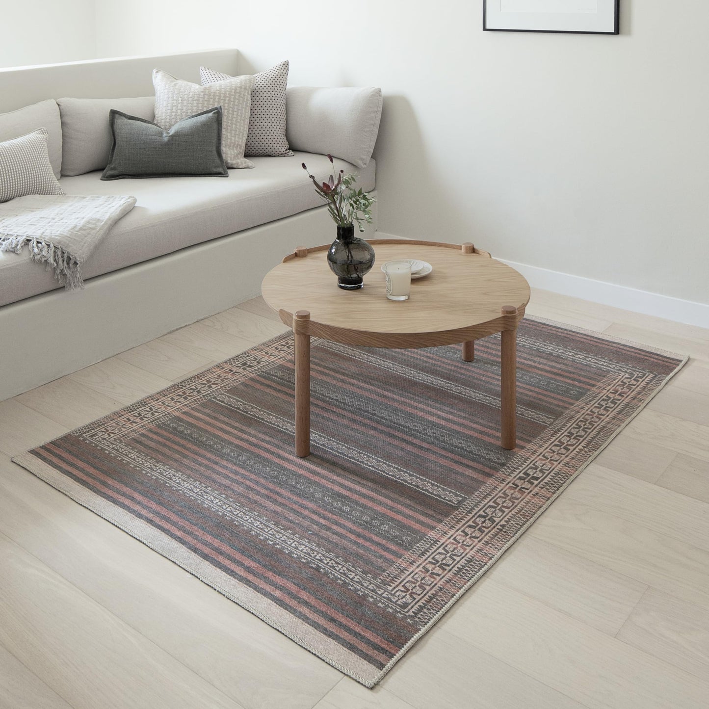 KNOTTING MATTERS Vibe Stripe 4’ x 6’ Area Rug – Sand, Charcoal & Clay Heritage Flatweave, Low-Pile – Easy Clean Accent Rug – Perfect for Entryway, Hallway, Kitchen, Bedroom – Pet & Kid Friendly