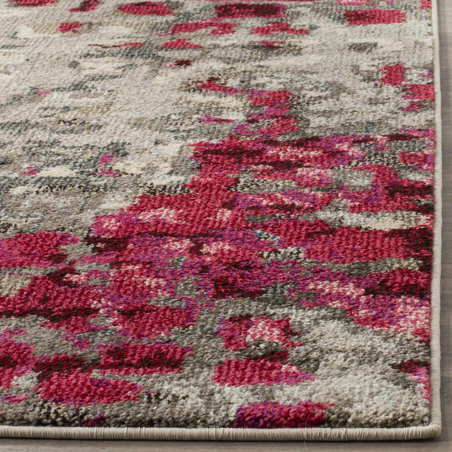 SAFAVIEH Monaco Collection Runner Rug - 2'2" x 8', Grey & Fuchsia, Boho Chic Abstract Watercolor Design, Non-Shedding & Easy Care, Ideal for High Traffic Areas in Living Room, Bedroom (MNC225R)