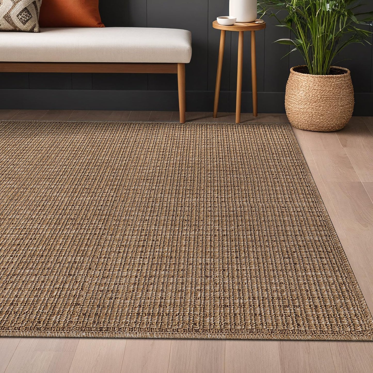 Beverly Rug Easy Jute Natural Large Rug 9x12 Solid Washable Durable Outdoor Indoor Area Rugs for Living Dining Room Patio Office Stain Resistant Non Shedding Indoor Outside Carpet (9 x 12 Natural)