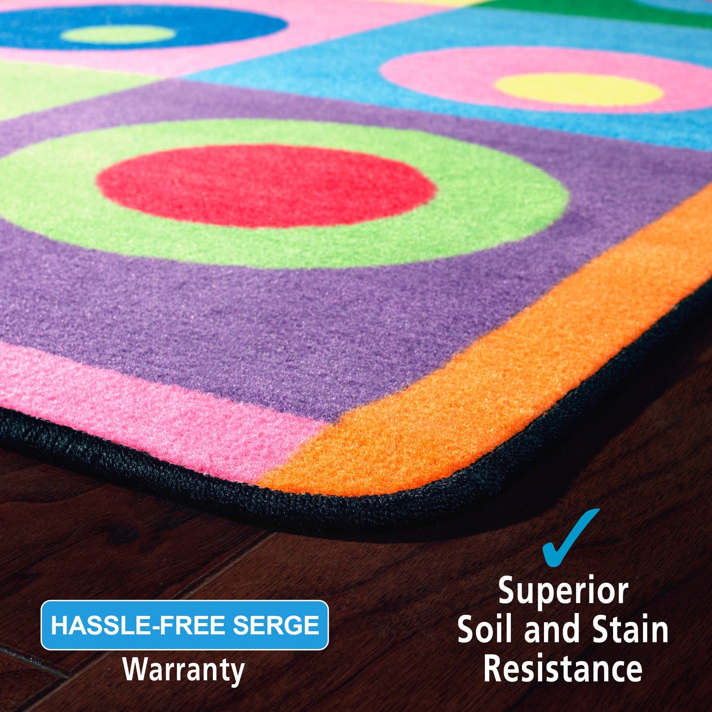 Silly Circles Colorful Abstract Children's Classroom Seating Area Rug for Preschools, Daycares, Libraries and Learning Centers for Teaching and Play, (Seats 30), 7'6" x 12' - Multicolor