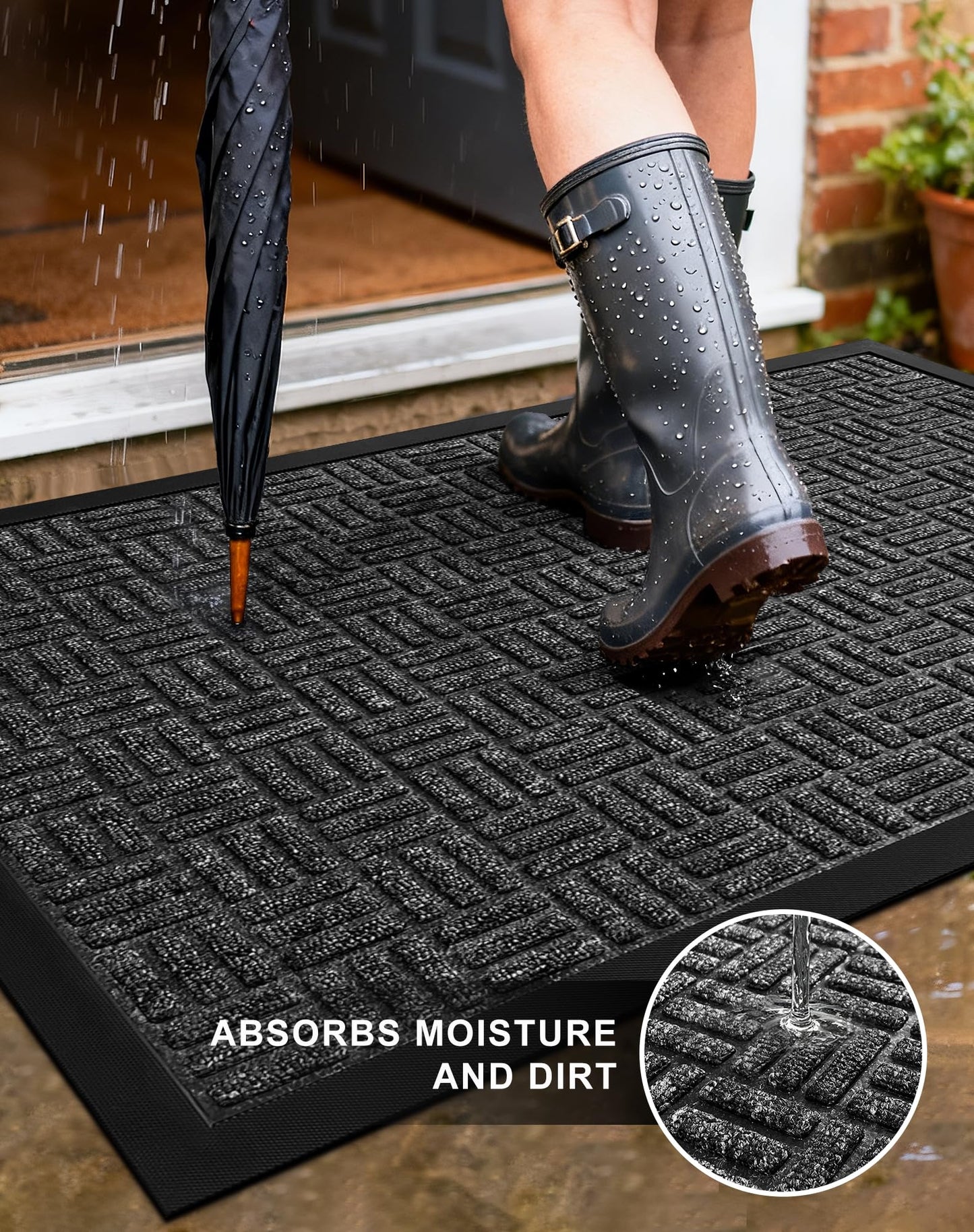 Mibao Front Door Mat, Heavy Duty Durable Welcome Mat for Outdoor Indoor, Dirt Trapper Waterproof Super Absorbent Door Mat for Entryway Outside Patio Porch, 29.5" x 17", Grey
