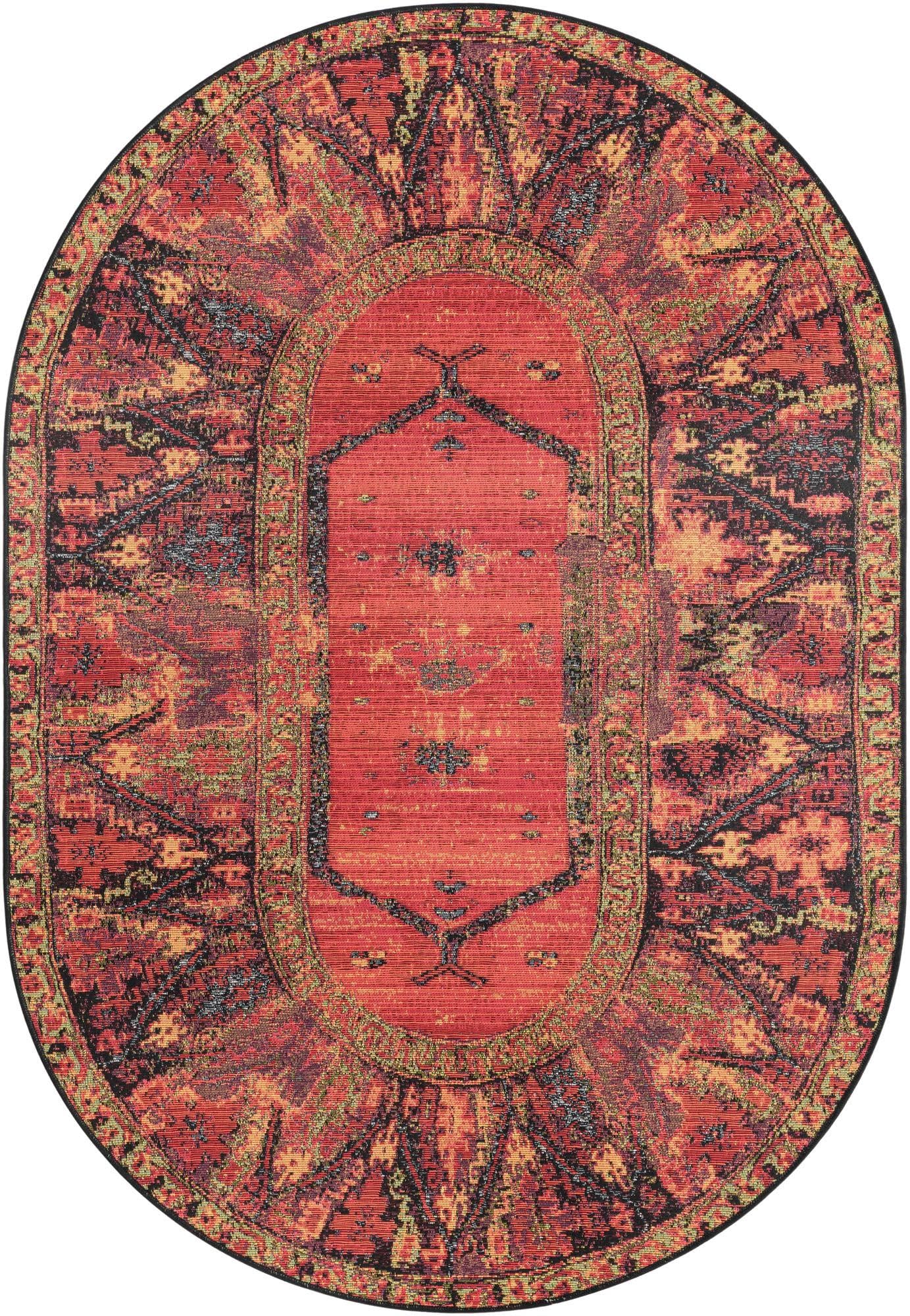 Unique Loom Outdoor Tribal Collection Area Rug - Quepos (4' 1" x 6' 1" Oval Multi/Black)