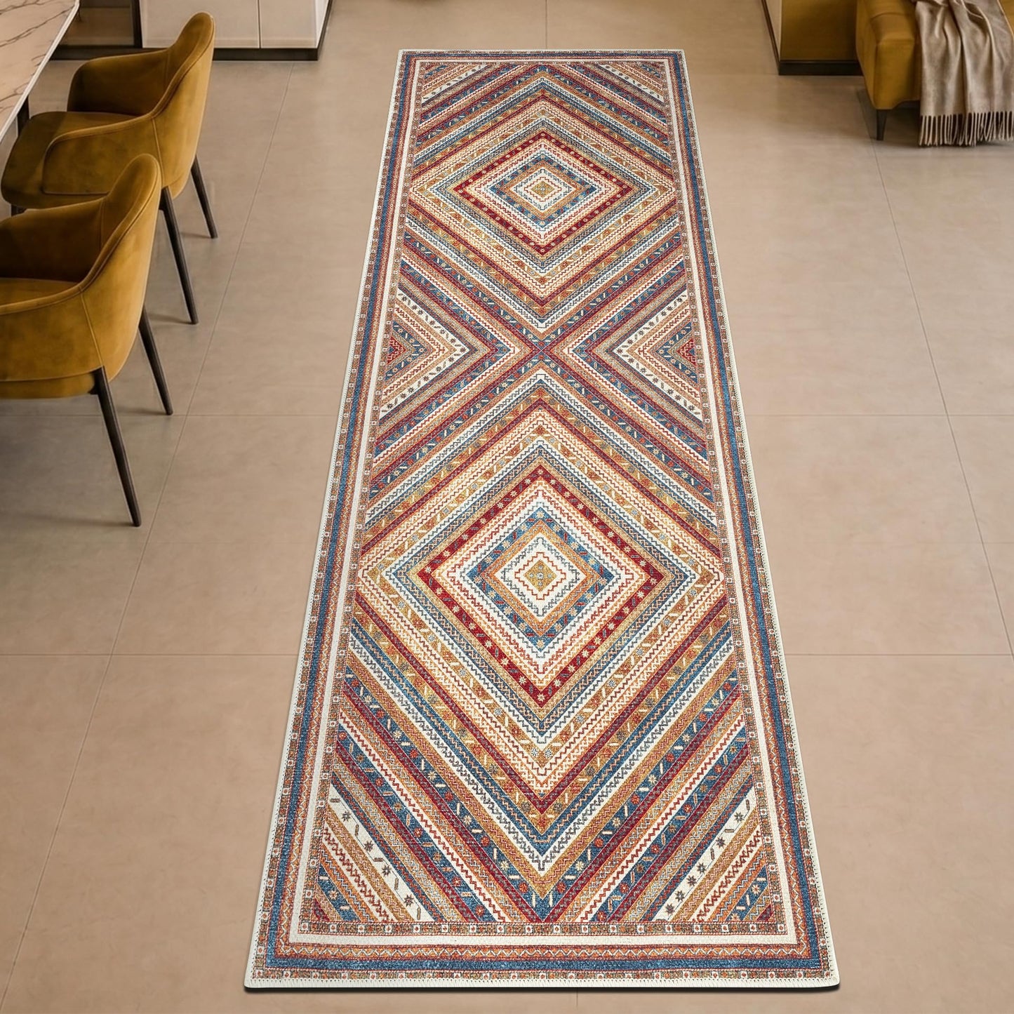 Keen Home Design 30"x84" Rug - Machine Washable Runner Rug with Non-Slip Backing, Ideal for Hallway, Entryway, Kitchen, Laundry Room - Vintage, Easy Clean, Durable, Low Pile Rug - (2'6" x 7')