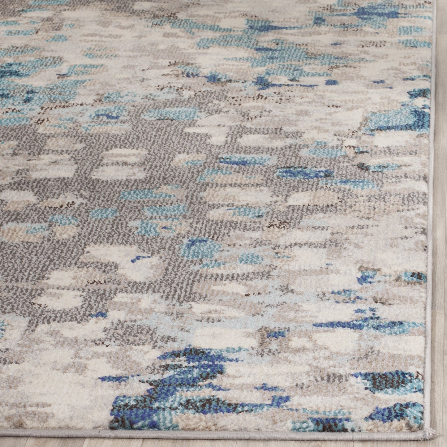 SAFAVIEH Monaco Collection Runner Rug - 2'2" x 8', Grey & Light Blue, Boho Chic Abstract Watercolor Design, Non-Shedding & Easy Care, Ideal for High Traffic Areas in Living Room, Bedroom (MNC225E)