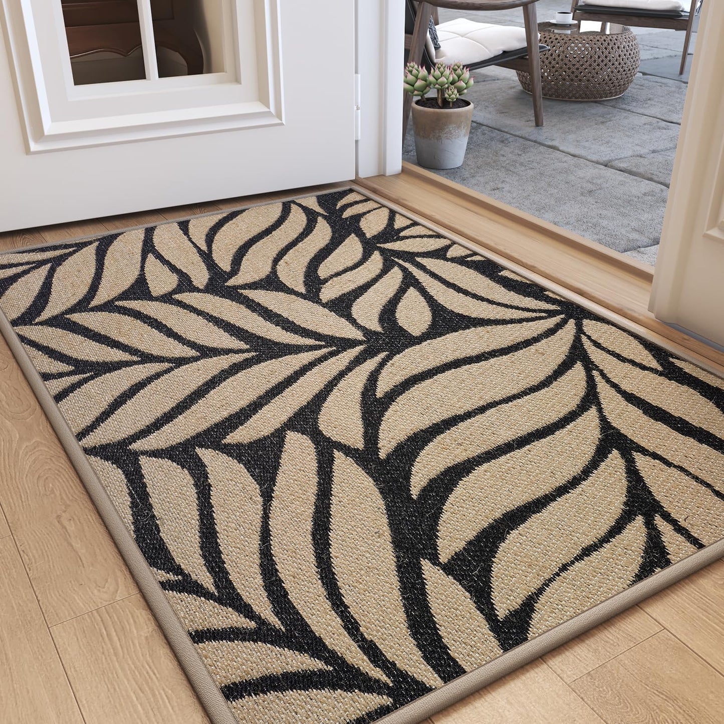 QiCaiJia Door Mat Indoor Outside Entrance 24"x35", Low-Profile Non Slip Outdoor Inside Front Doormat Entryway Mat, Dirt Resistant Absorbent Porch Welcome Entry Mats, Washable Easy Clean, Brown