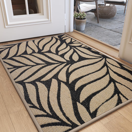 QiCaiJia Door Mat Indoor Outside Entrance 24"x35", Low-Profile Non Slip Outdoor Inside Front Doormat Entryway Mat, Dirt Resistant Absorbent Porch Welcome Entry Mats, Washable Easy Clean, Brown