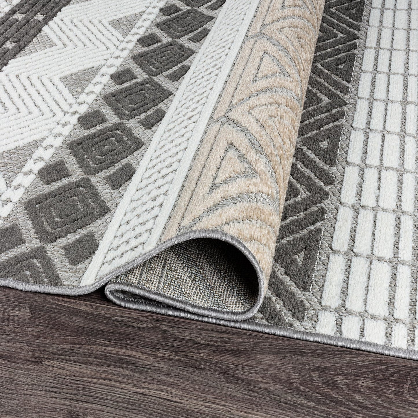 Rugshop Marbella Contemporary Boho Non-Shedding Easy Cleaning Patio Deck Backyard Indoor/Outdoor Area Rug 7'10" x 10' Gray