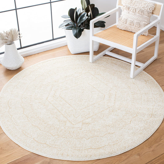 SAFAVIEH Adirondack Collection Area Rug - 6' Round, Ivory & Beige, Oriental Medallion Design, Non-Shedding & Easy to Clean, Ideal for Living Room, Bedroom, Dining Space (ADR108E)