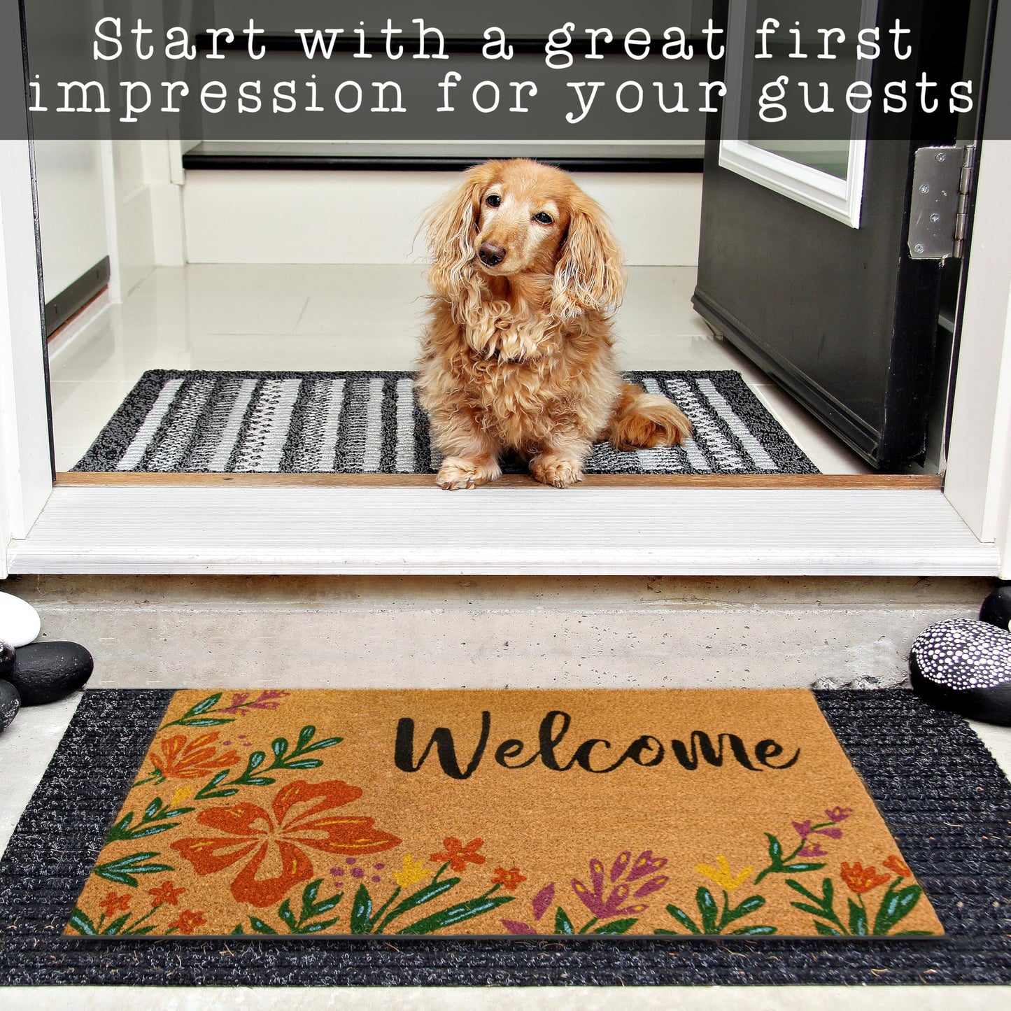 MAINEVENT Flower Door Mat 30x17 Inch, Spring Doormat for Front Door, Summer Door Mat for Covered Outdoor Areas, w/Non-Slip PVC Backing