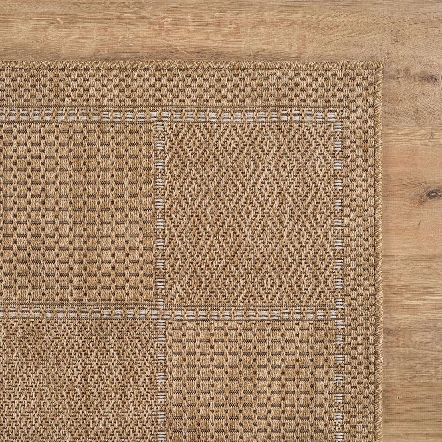 Beverly Rug Easy Jute Checkered Squared Rug 10x14 Washable Large Indoor Outdoor Area Rugs for Living Dining Room Patio Office Stain Resistant Non Shedding Casual Indoor Outside Carpet 10 x 14 Natural