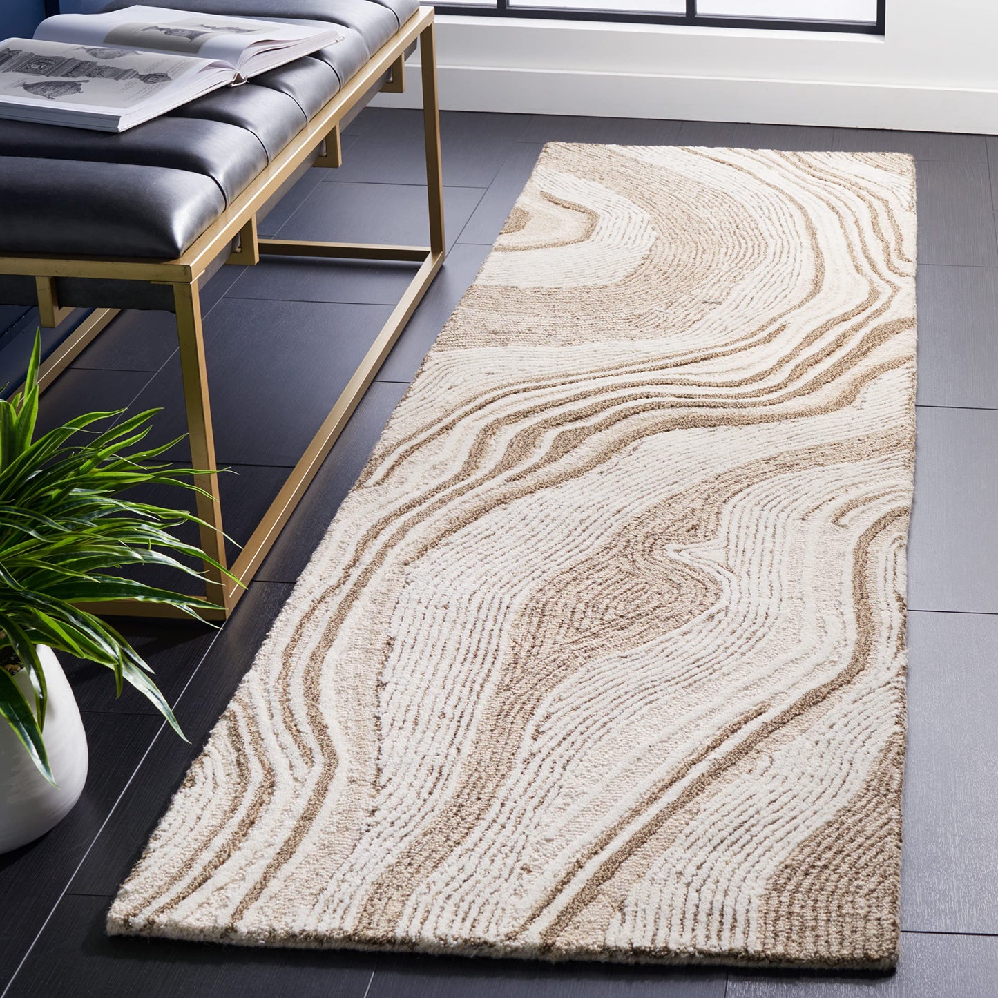SAFAVIEH Fifth Avenue Collection 2' 3" x 10' Beige/Ivory FTV121B Handmade Mid-Century Modern Wool Entryway Foyer Living Room Bedroom Runner Rug