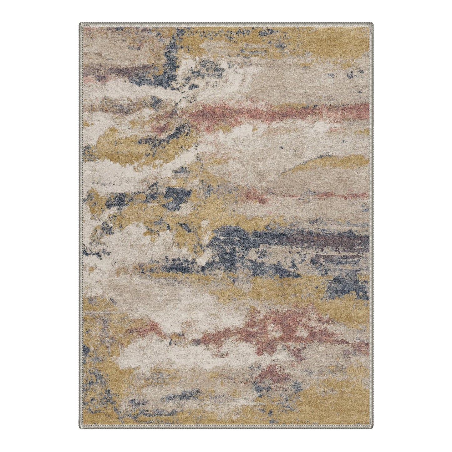 BEIMO 5X7 Area Rugs for Living Room Bedroom, Modern Abstract Machine Washable Rug, Abstract Painting Low Pile Non Slip Soft Stain Resistant Carpet for Dining Room,Laundry Room, Muted Gold