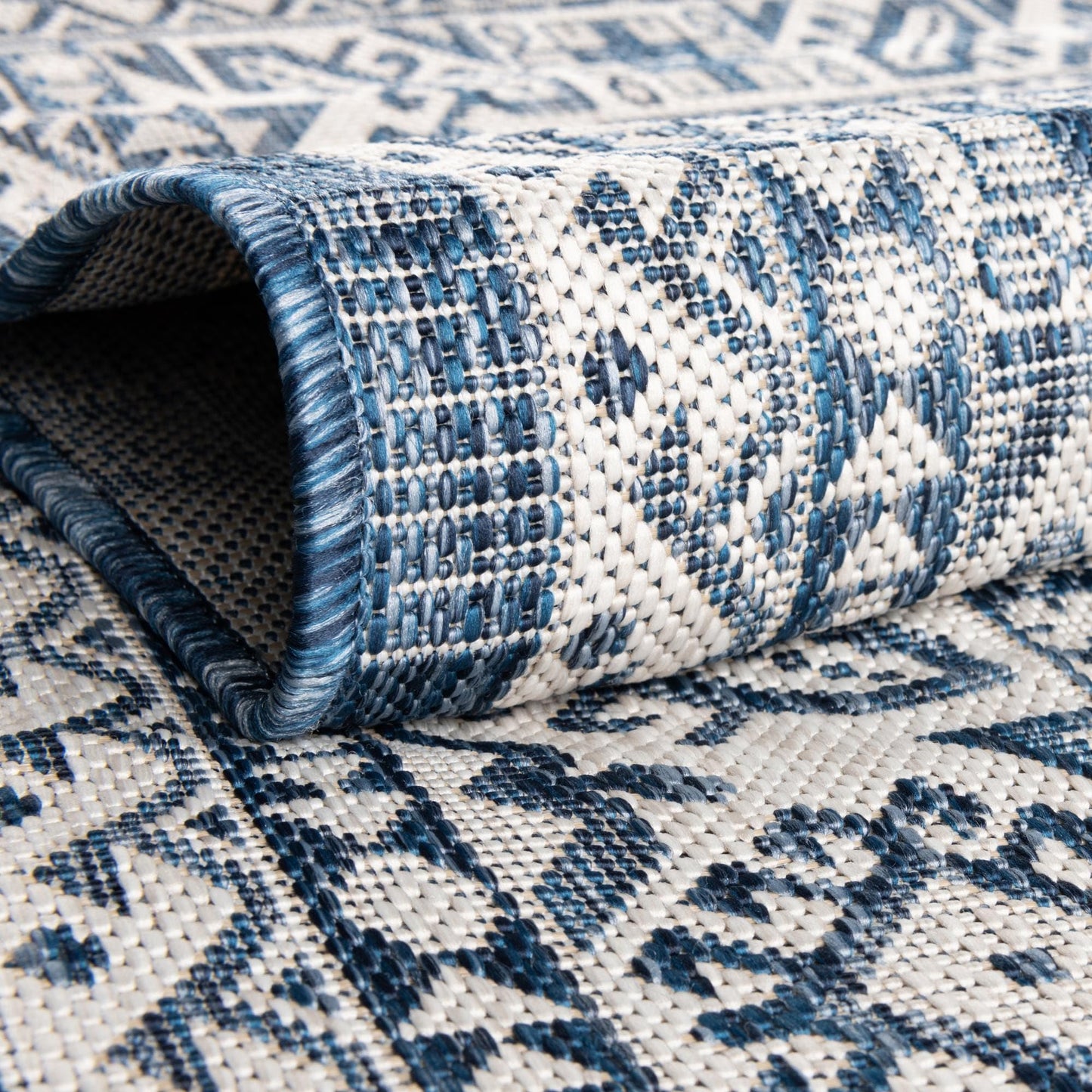 Rugs.com - Outdoor Aztec Rug – 9' x 12' Blue Indoor/Outdoor Rug – Washable Stain-Resistant Flatweave for Patios, Decks, and Porches