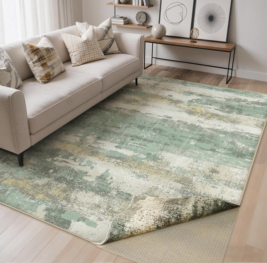 BEIMO Reversible 6x9 Area Rugs for Living Room, Modern Abstract Dual-Sided Carpet, Machine Washable Soft Low Pile Rug for Bedroom Dining Room, Includes Non-Slip Rug Pad, Green & Grey