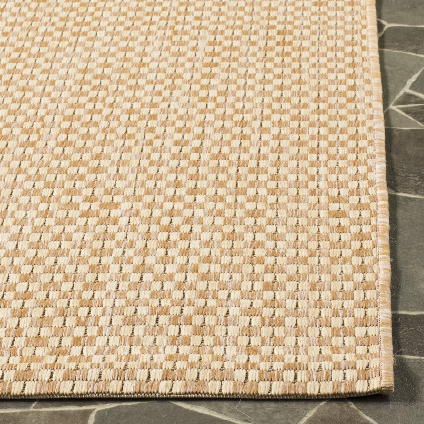 SAFAVIEH Washable Rug Outdoor Courtyard Collection - 6'7" Square, Natural & Cream, Non-Shedding & Easy Cleaning, Ideal for Patio, Backyard, Mudroom (CY8653-03021)