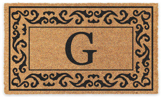 COCO MATS 'N MORE Personalized Coco Coir Front Door Mat – Monogrammed Welcome Porch Mat for Home Entrance, Heavy-Duty Vinyl Backing Non Slip Mat (16" X 24" | Black | Rolling Scrolls | Made in USA)