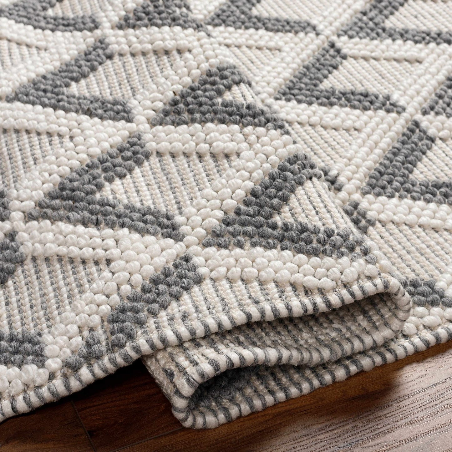 Hauteloom Maik Recycled Material Area Rug - Geometric Triangle Diamond Chevron Textured - Bohemian Transitional Modern Contemporary Scandinavian - Beige, Cream, Gray, Ivory, Neutral - 5' x 7'6"