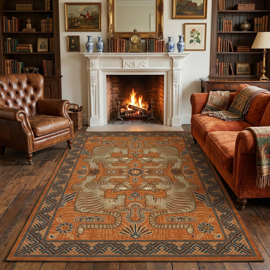 GarveeHome Tibetan Tiger 5x7 Area Rugs, Boho Terracotta Washable Rugs for Living Room, Vintage Tribal Soft Animal Print Throw Rug Non Slip Ultra Thin Stain Resistant Floor Carpet for Office Bedroom