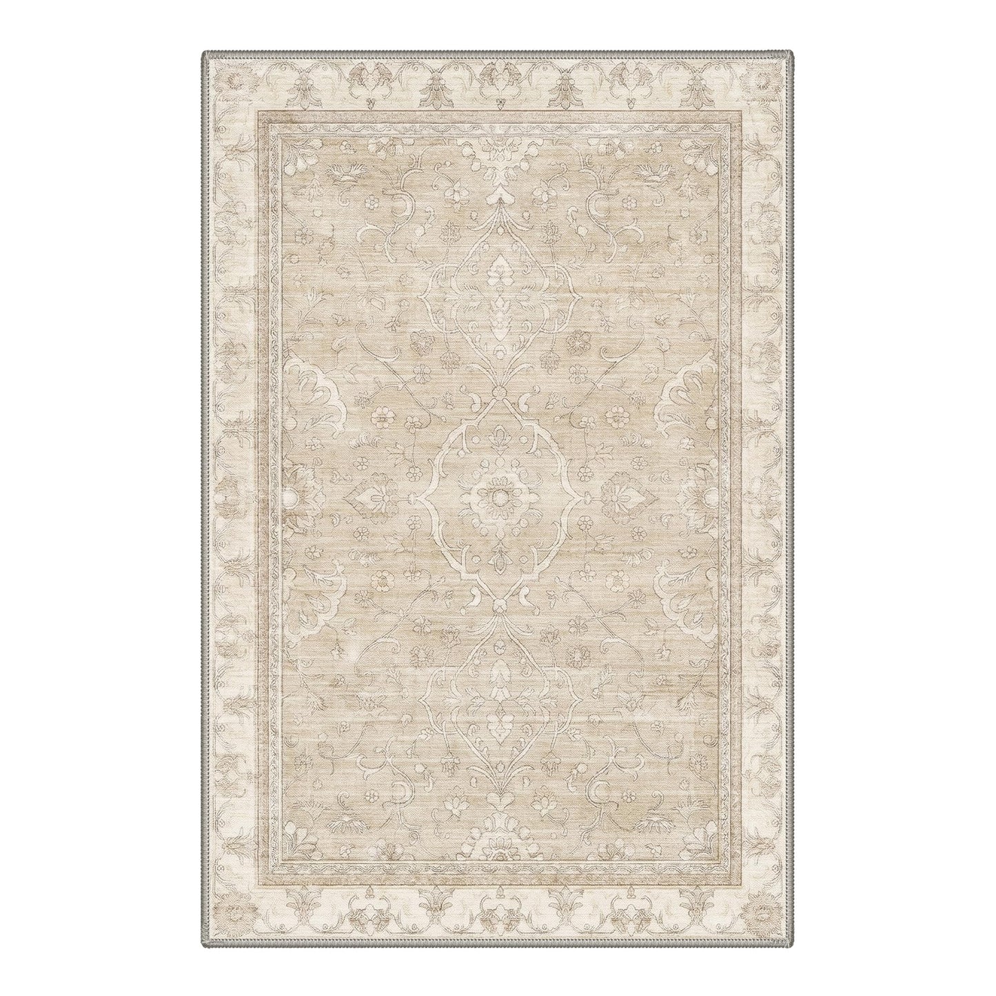 GENIMO 2X3 Area Rugs for Entryway, Non Slip Machine Washable Low Pile Rug for Bedside, Soft Stain Resistant Entrance Doormat, Warm Beige
