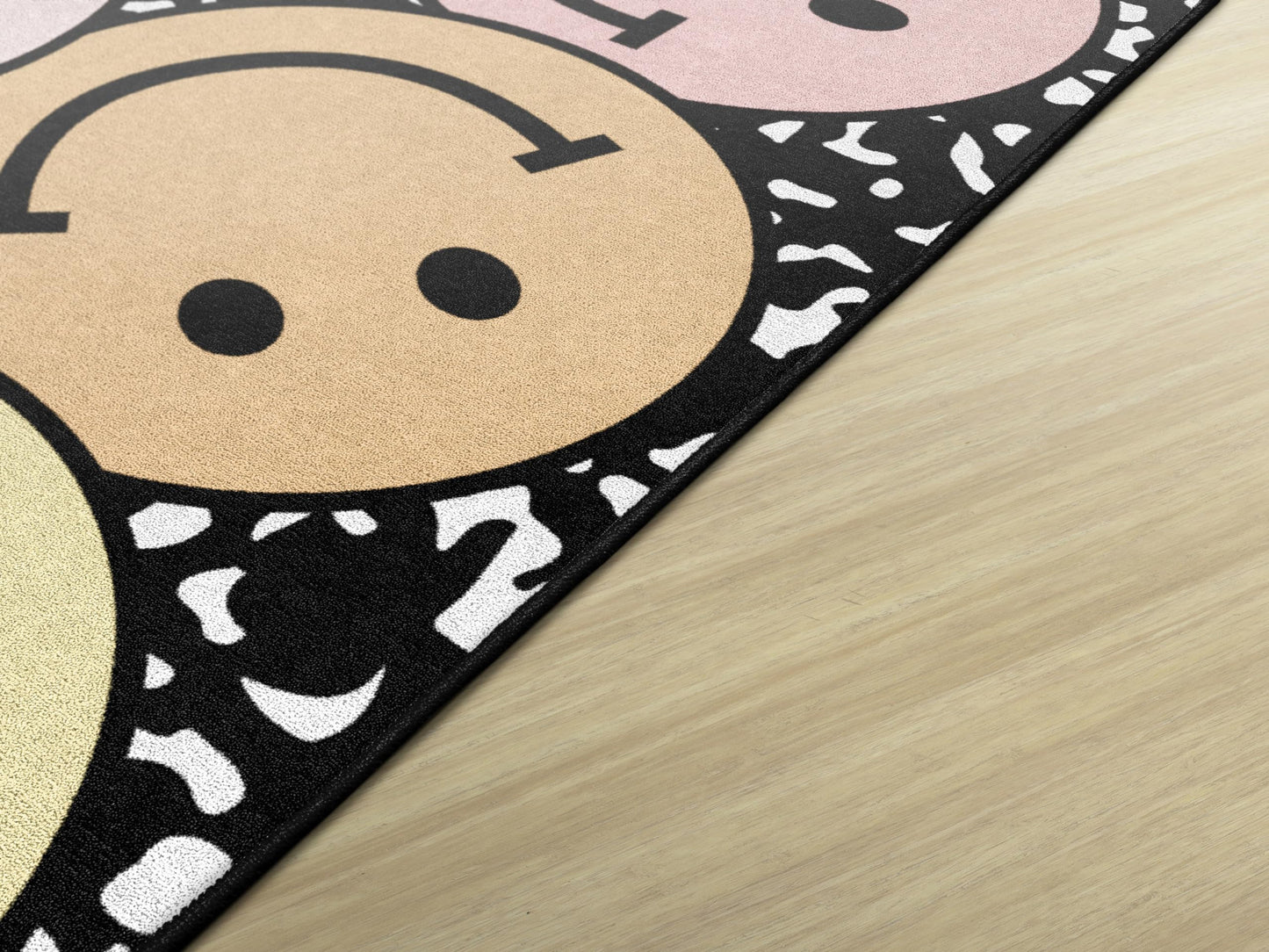 Flagship Carpets Pastel Rainbow Smileys on Notebook Educational Area Rug for Kids Room Seating Décor, Children's Classroom, Play Carpet for Teaching and Playroom, 7'6" x 12', Multi