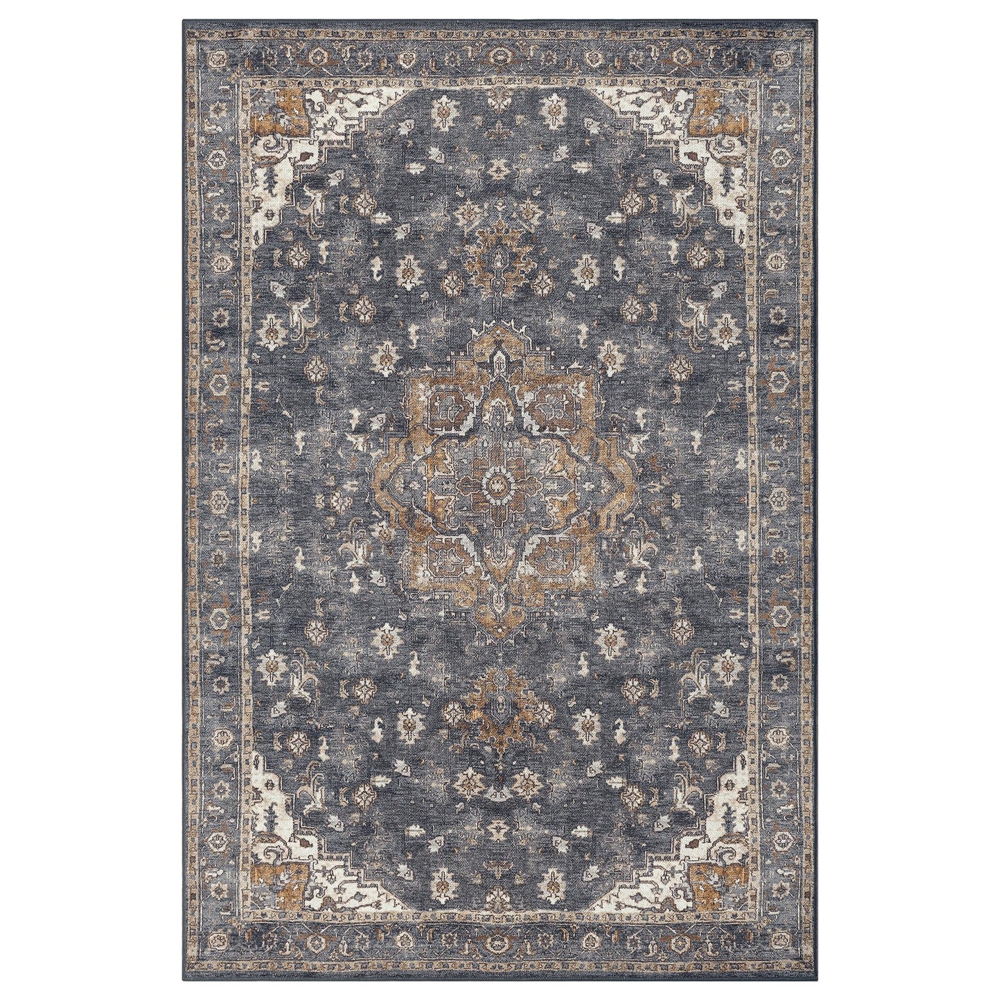 Keen Home Design 6x9 Rug - Machine Washable Area Rug with Non-Slip Backing, Ideal for Living Room, Dining Room, Bedroom - Vintage, Easy Clean, Durable, Low Pile Rug - (6' x 9')