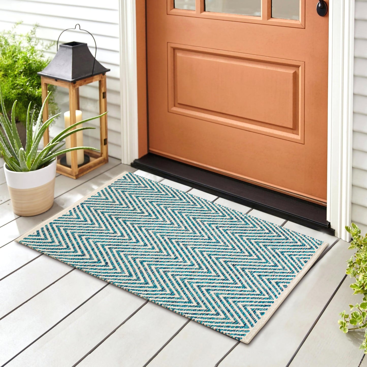 Cotton Chevron Hand Woven Area Rug 2x3 Feet - Teal, Accent Soft Decorative Reversible Floor Throw Carpet Ideal for Entryway, Kitchen, Nursery | Green Small Farmhouse Washable Home Space Décor Mat